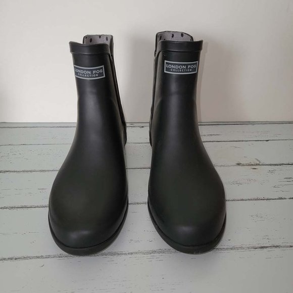 London Fog Piccadilly Women's Black Pull-On Ankle Rain Boots Size US 9M *EUC* - Picture 1 of 13